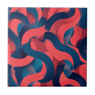 abstract modern geometric Coral and Blue Ceramic Tile