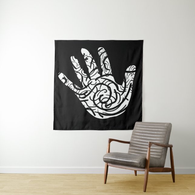 Abstract modern geometric line art tapestry (In Situ)