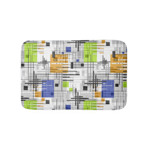 Abstract modern geometric shapes striped lined rec bath mat