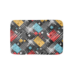 Abstract modern geometric shapes striped lined rec bath mat