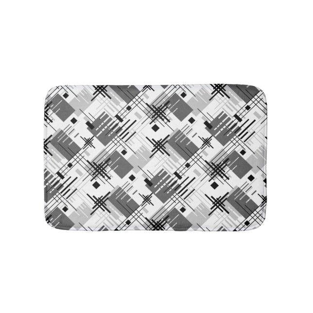 Abstract modern geometric shapes striped lined rec bath mat (Front)