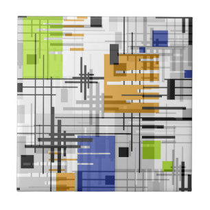 Abstract modern geometric shapes striped lined rec ceramic tile
