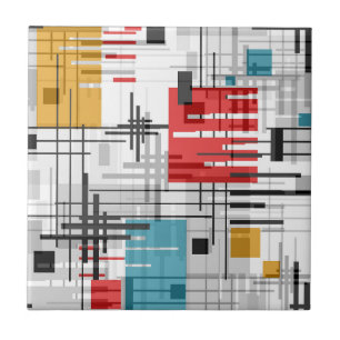 Abstract modern geometric shapes striped lined rec ceramic tile
