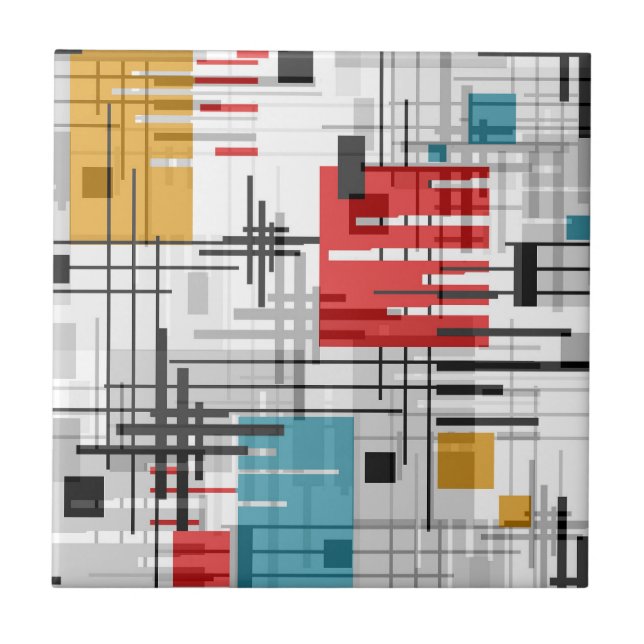 Abstract modern geometric shapes striped lined rec ceramic tile (Front)