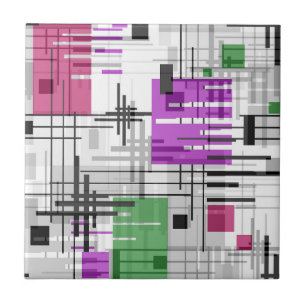 Abstract modern geometric shapes striped lined rec ceramic tile