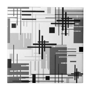 Abstract modern geometric shapes striped lined rec ceramic tile