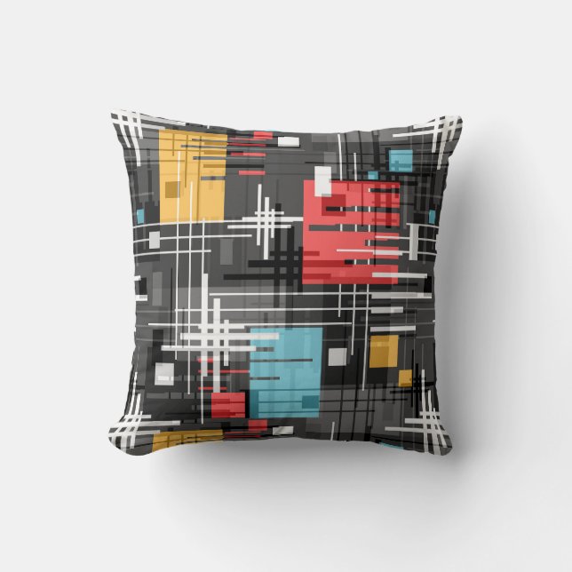 Abstract modern geometric shapes striped lined rec cushion (Front)