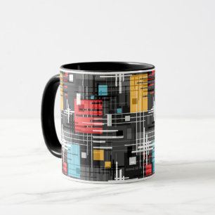 Abstract modern geometric shapes striped lined rec mug