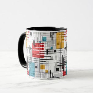 Abstract modern geometric shapes striped lined rec mug