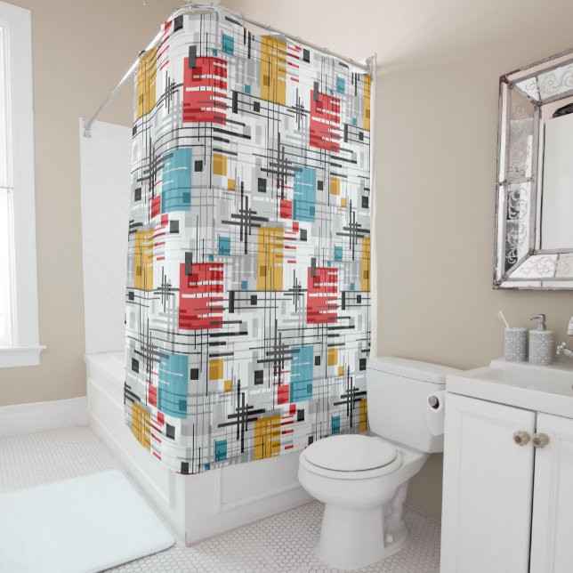 Abstract modern geometric shapes striped lined rec shower curtain (In Situ)