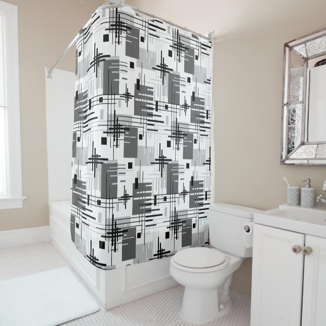 Abstract modern geometric shapes striped lined rec shower curtain (In Situ)