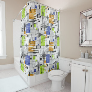 Abstract modern geometric shapes striped lined rec shower curtain