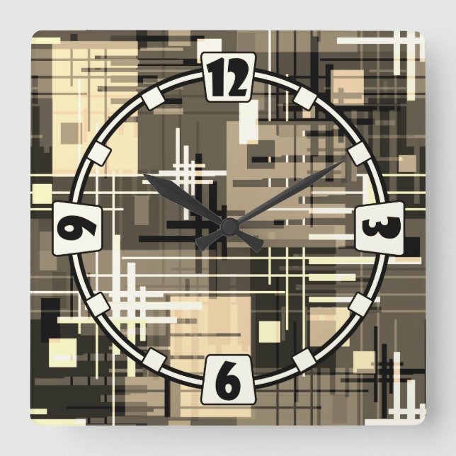 Abstract modern geometric shapes striped lined rec square wall clock (Front)