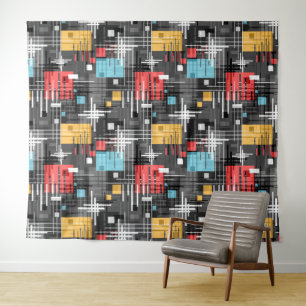 Abstract modern geometric shapes striped lined rec tapestry