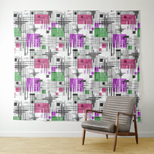 Abstract modern geometric shapes striped lined rec tapestry