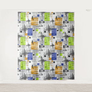 Abstract modern geometric shapes striped lined rec tapestry