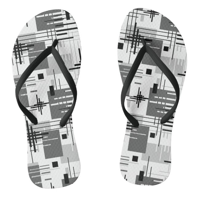 Abstract modern geometric shapes striped lined rec thongs (Footbed)