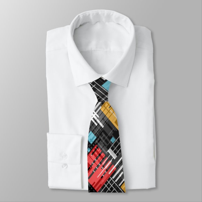 Abstract modern geometric shapes striped lined rec tie (Tied)