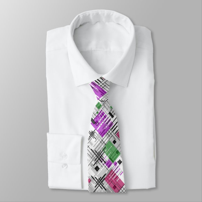 Abstract modern geometric shapes striped lined rec tie (Tied)