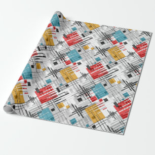 Abstract modern geometric shapes striped lined rec wrapping paper