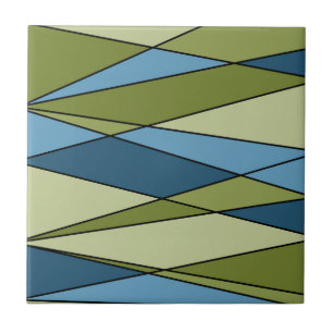 Abstract modern geometric shapes triangles blue gr ceramic tile