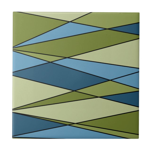 Abstract modern geometric shapes triangles blue gr ceramic tile (Front)