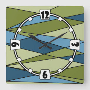 Abstract modern geometric shapes triangles blue gr square wall clock