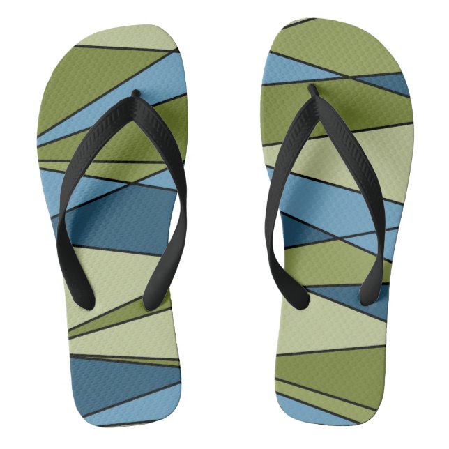 Abstract modern geometric shapes triangles blue gr thongs (Footbed)