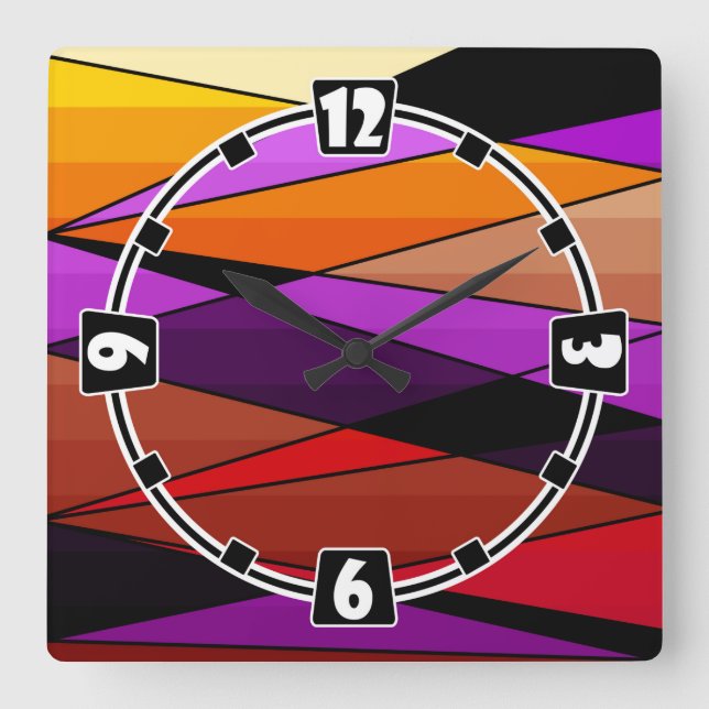 Abstract modern geometric shapes triangles orange square wall clock (Front)