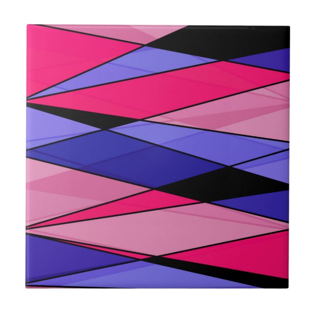 Abstract modern geometric shapes triangles pink bl ceramic tile (Front)