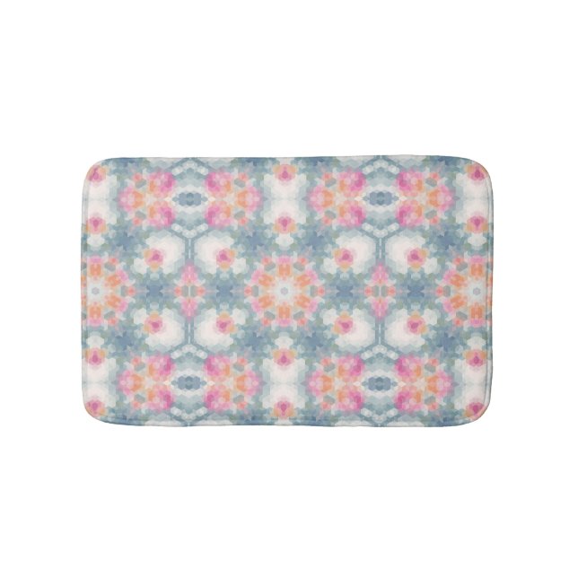 Abstract modern geometrical ornamental print blue bath mat (Front)