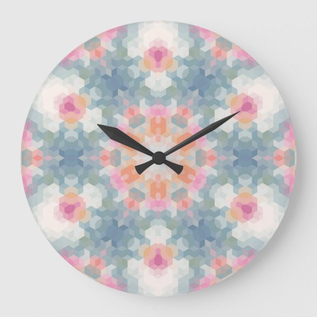 Abstract modern geometrical ornamental print blue large clock (Front)