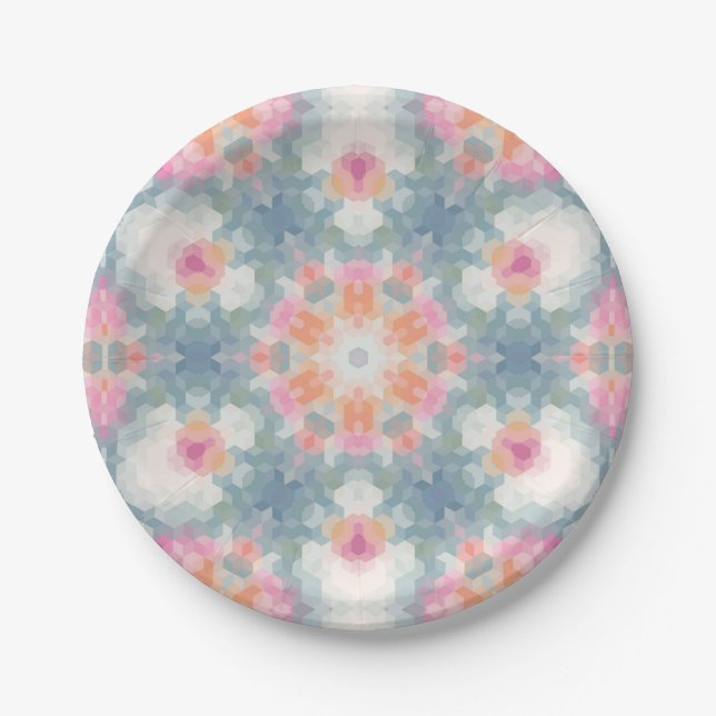 Abstract modern geometrical ornamental print blue paper plate (Front)