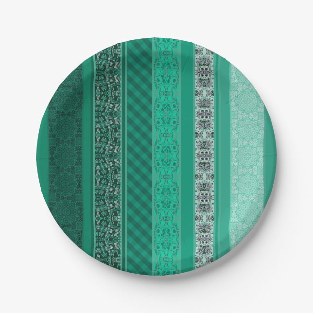 Abstract modern geometrical ornamental retro patch paper plate (Front)