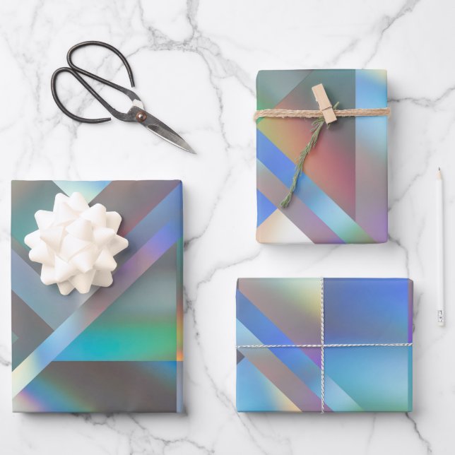     Abstract Modern Geometrical Pastel Holographic Wrapping Paper Sheet (Front)