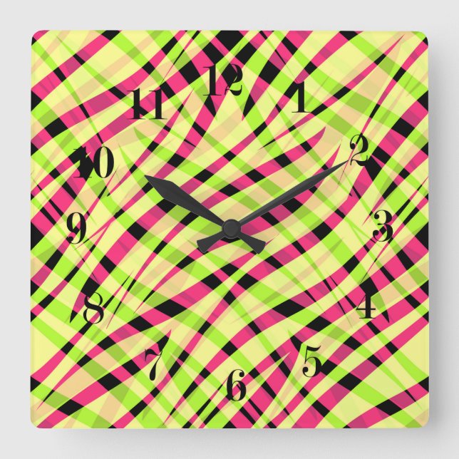 Abstract modern geometrical striped bright summer square wall clock (Front)