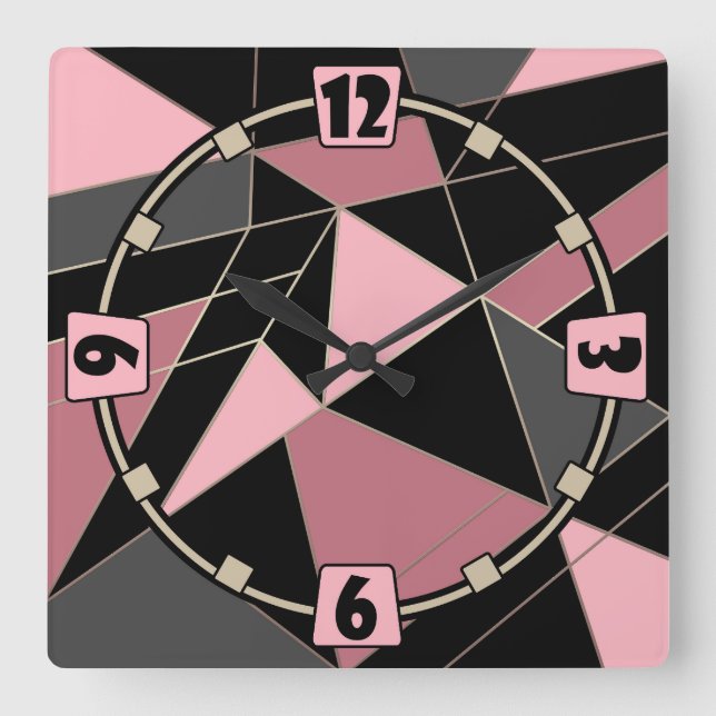 Abstract modern geometrical triangles print large square wall clock (Front)