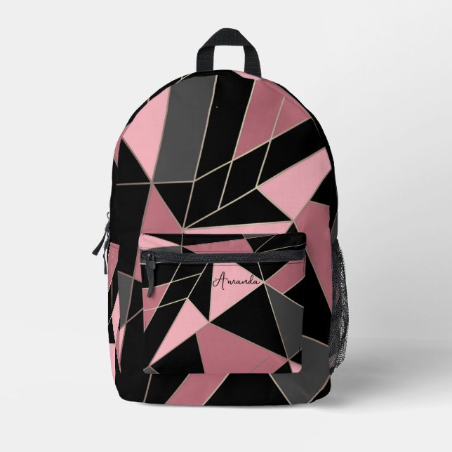 Abstract modern geometrical triangles print printed backpack (Front)