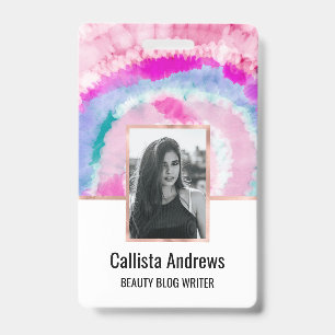 Abstract Modern Girly Pink White Tie Dye Paint ID Badge