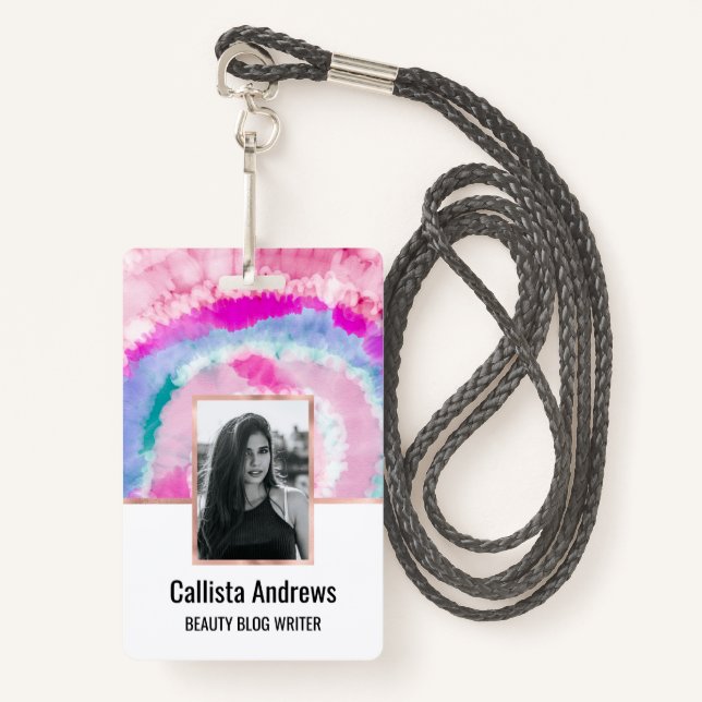Abstract Modern Girly Pink White Tie Dye Paint ID Badge (Front with Lanyard)