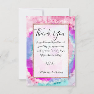 Abstract Modern Girly Pink White Tie Dye Paint Thank You Card