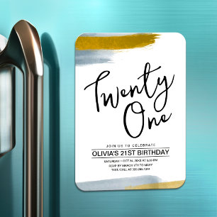 Abstract Modern Gold 21st Birthday Invitation Magnet