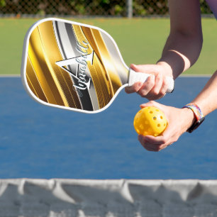Abstract Modern Gold Silver & Bronze Waves Pickleball Paddle