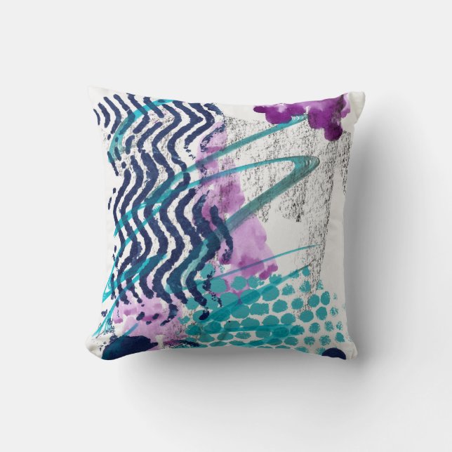 Abstract Modern Graffiti Art Turquoise Purple Cushion (Front)