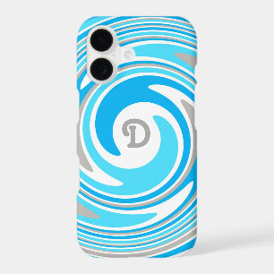 Abstract Modern Grey Blue Swirl Monogram