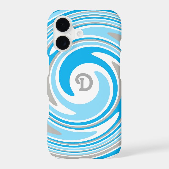 Abstract Modern Grey Blue Swirl Monogram (Back)