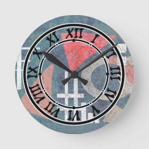 Abstract modern grunge retro vintage blue red beig round clock