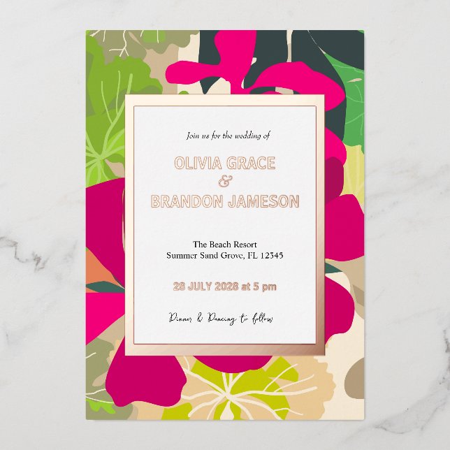 Abstract Modern Hot Pink Floral Wedding Gold  (Front)