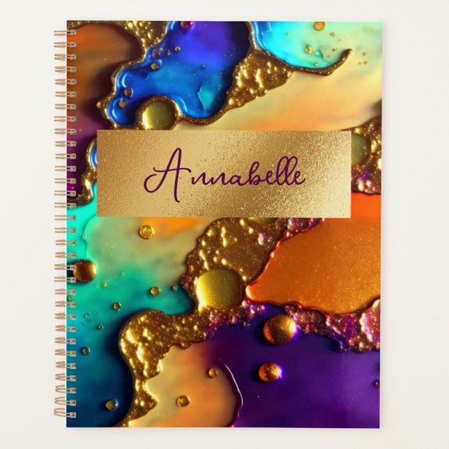 Abstract Modern Jewel & Gold Swirls Planner (Front)