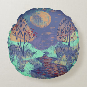 abstract  modern landscape round cushion